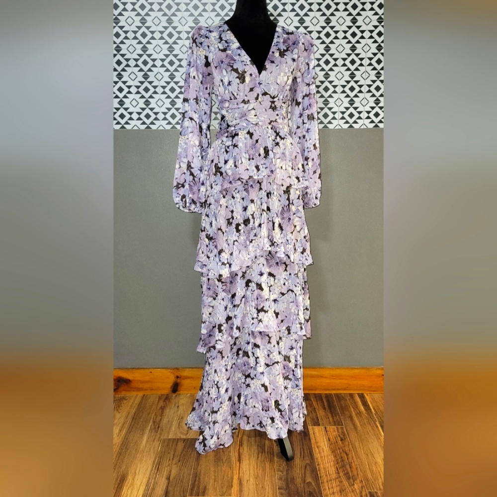 ASTR the label Women's Black Purple Floral Anora Dress Size Small